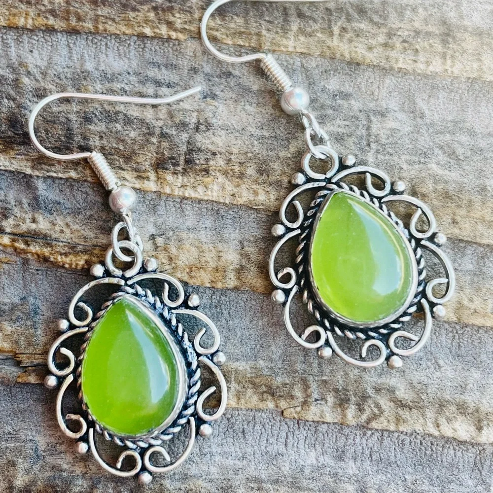 Silver and Lime Green Boho Earrings, NWOT - Picture 11 of 16